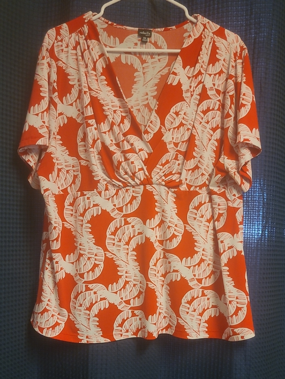 Rafaella Red & White Printed Surplice Short-Sleeve Top
